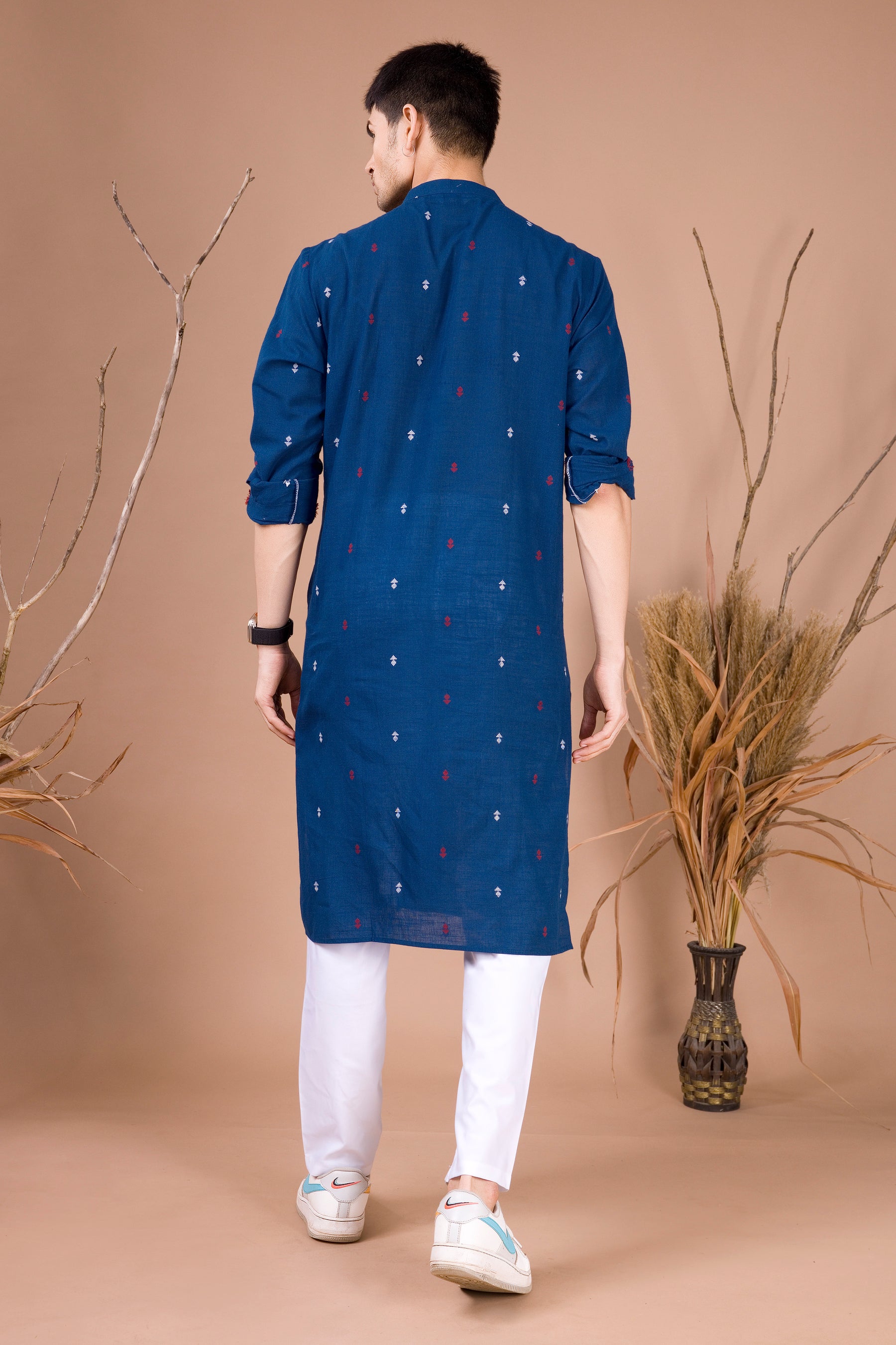 Azure Blue Printed Cotton Kurta Top