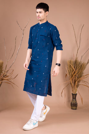 Azure Blue Printed Cotton Kurta Top