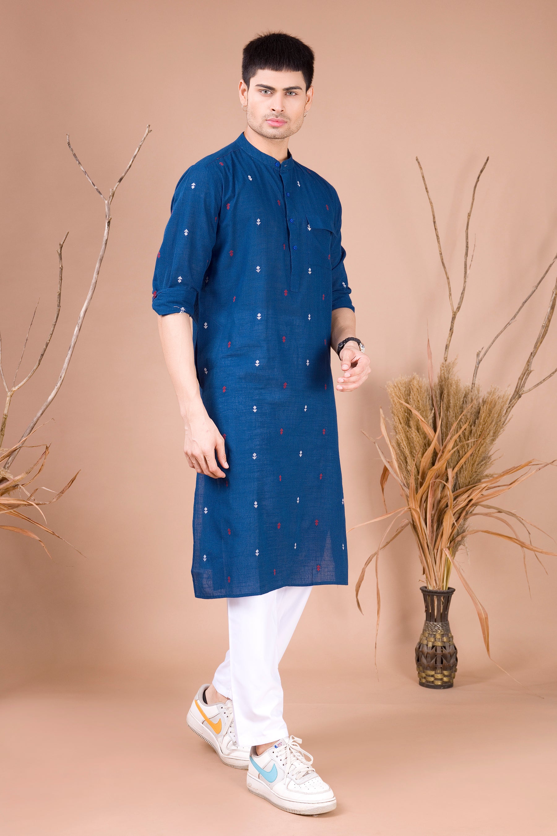 Azure Blue Printed Cotton Kurta Top