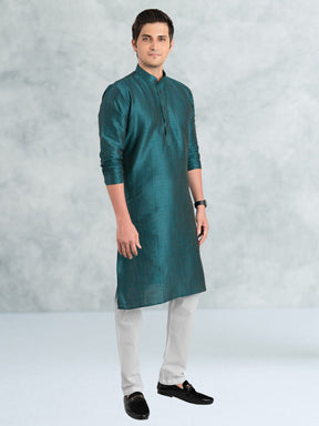 Forest Green Solid Cotton-Silk Kurta