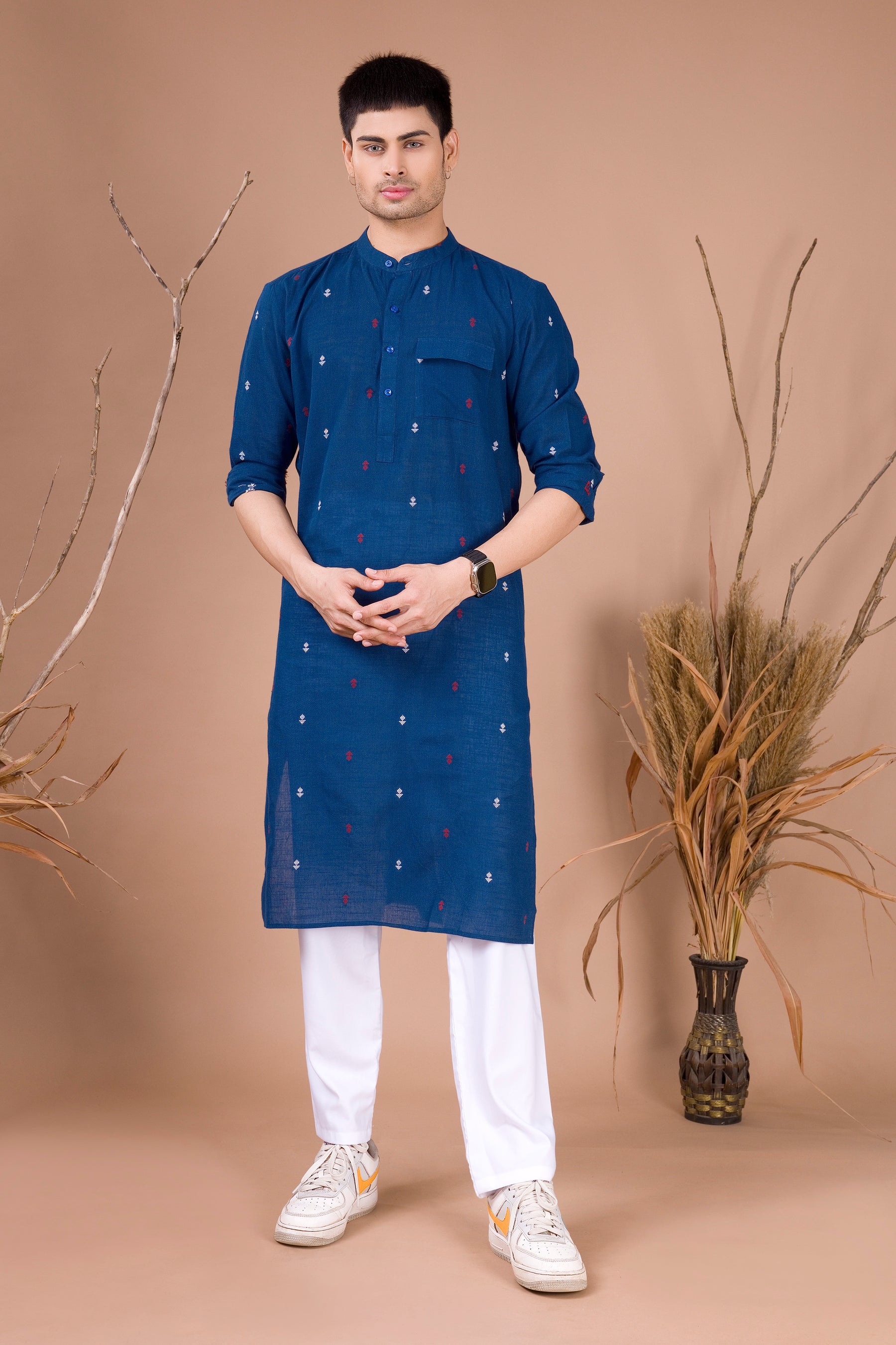 Azure Blue Printed Cotton Kurta Top