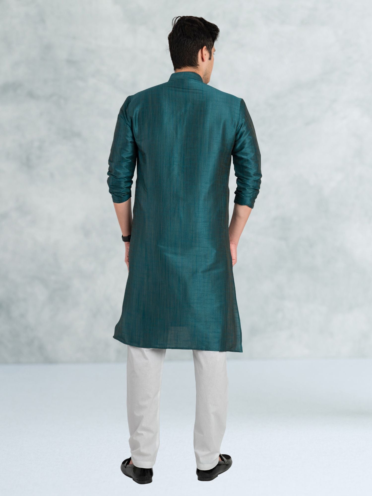 Forest Green Solid Cotton-Silk Kurta