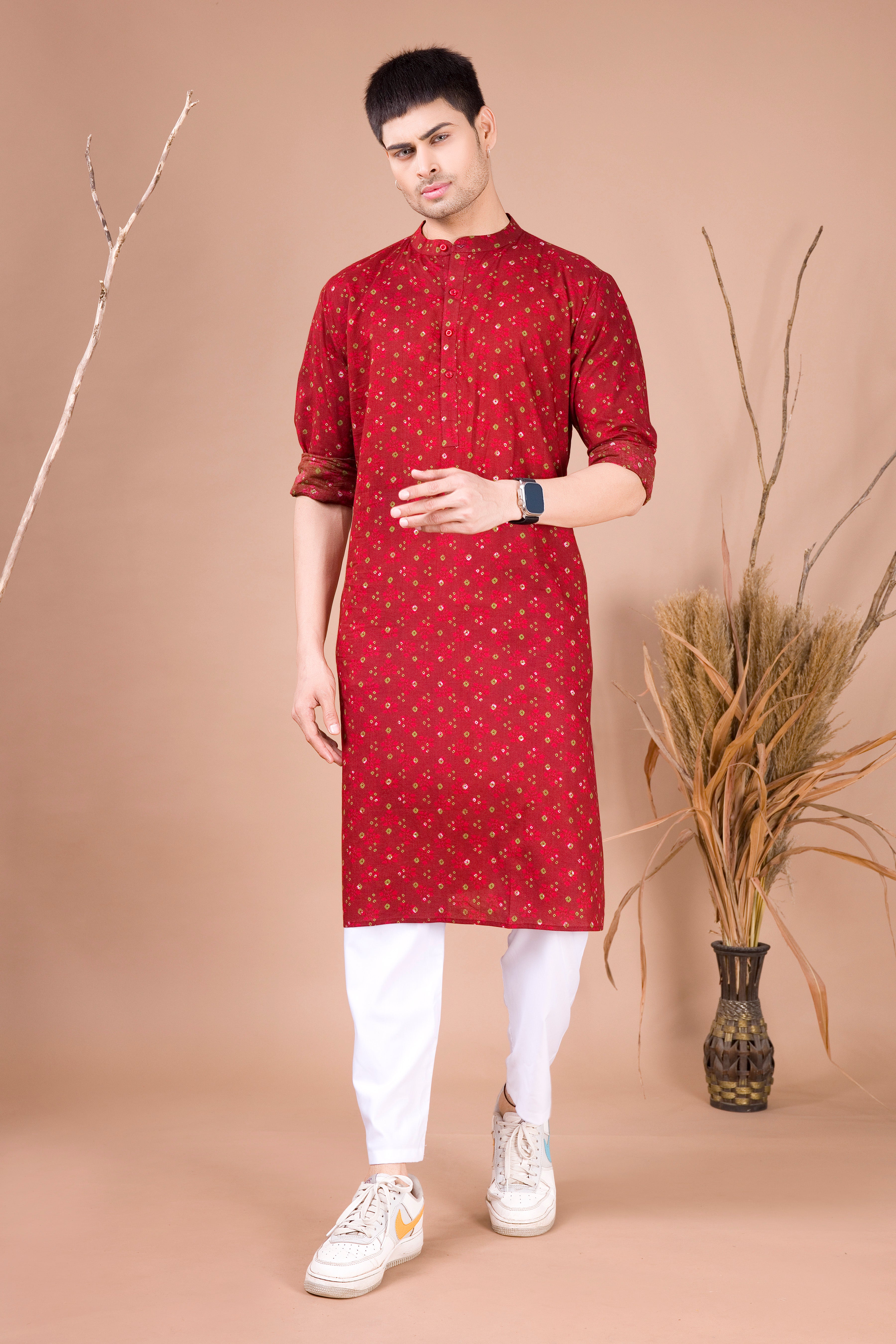 Barn Red Printed Cotton Kurta