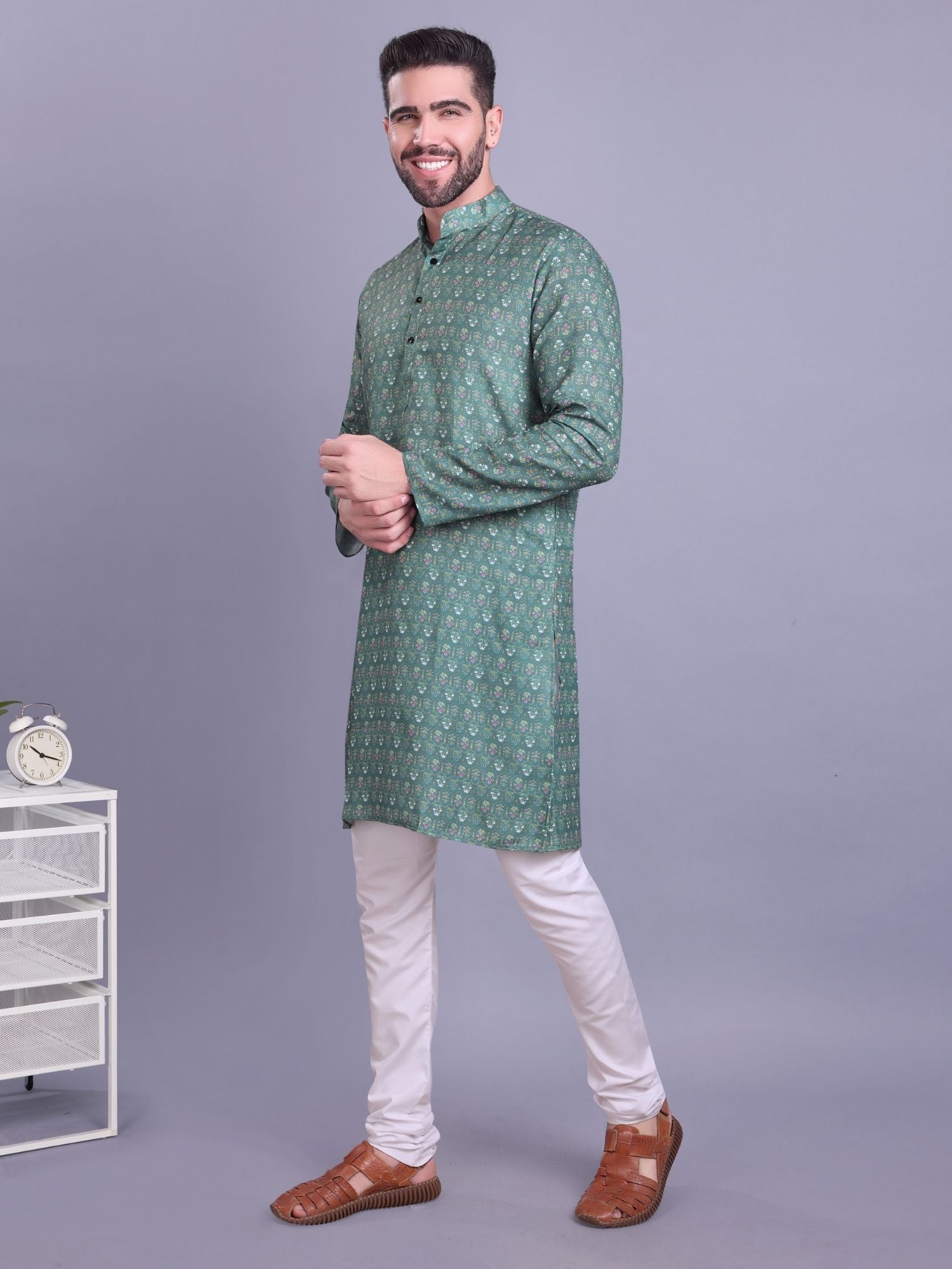 Shark Grey Indi Print Cotton Kurta