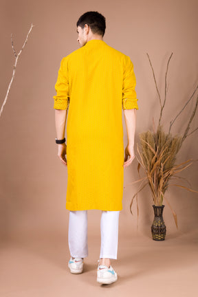 Shine Of Yellow Printed Cotton Kurta