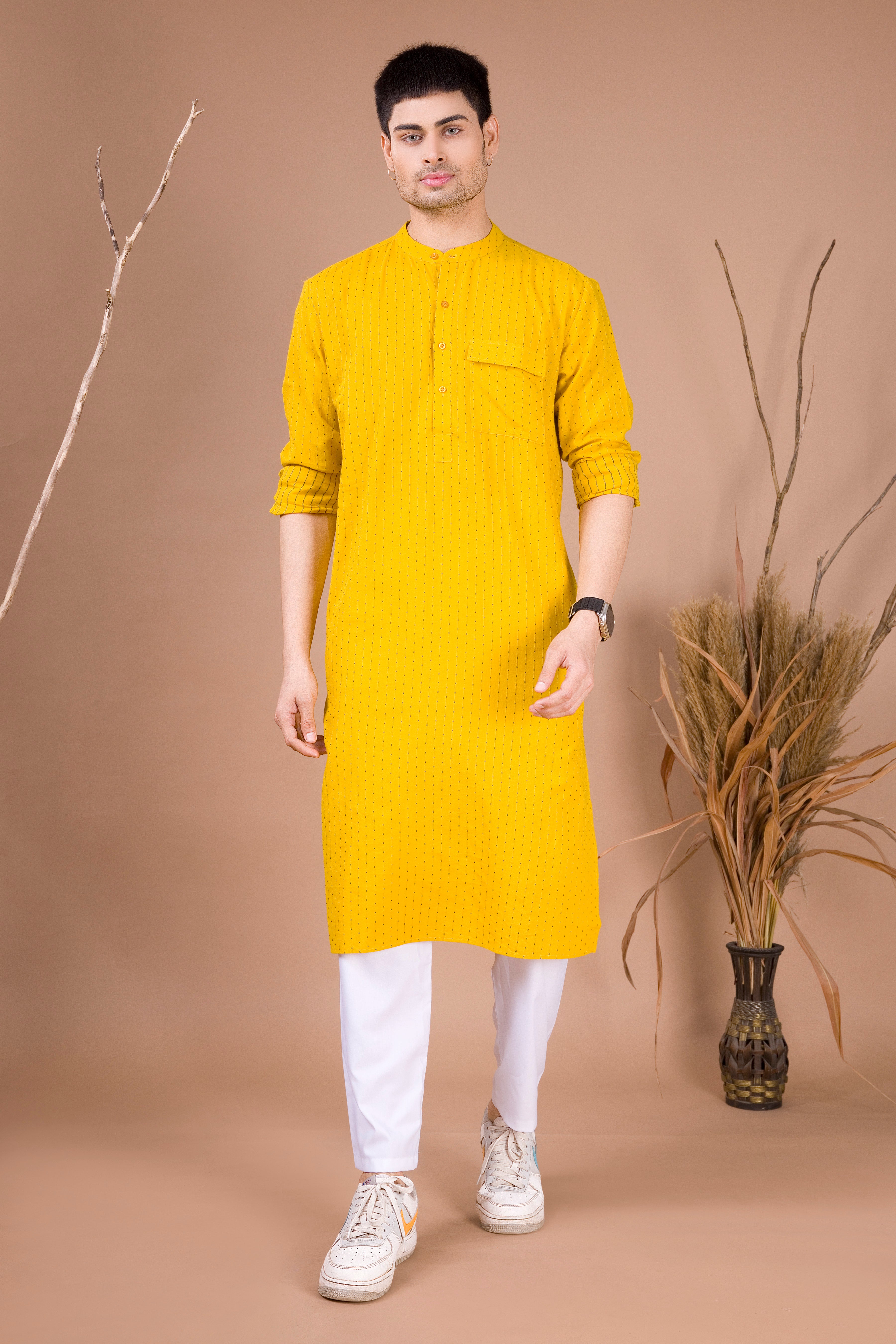 Shine Of Yellow Printed Cotton Kurta