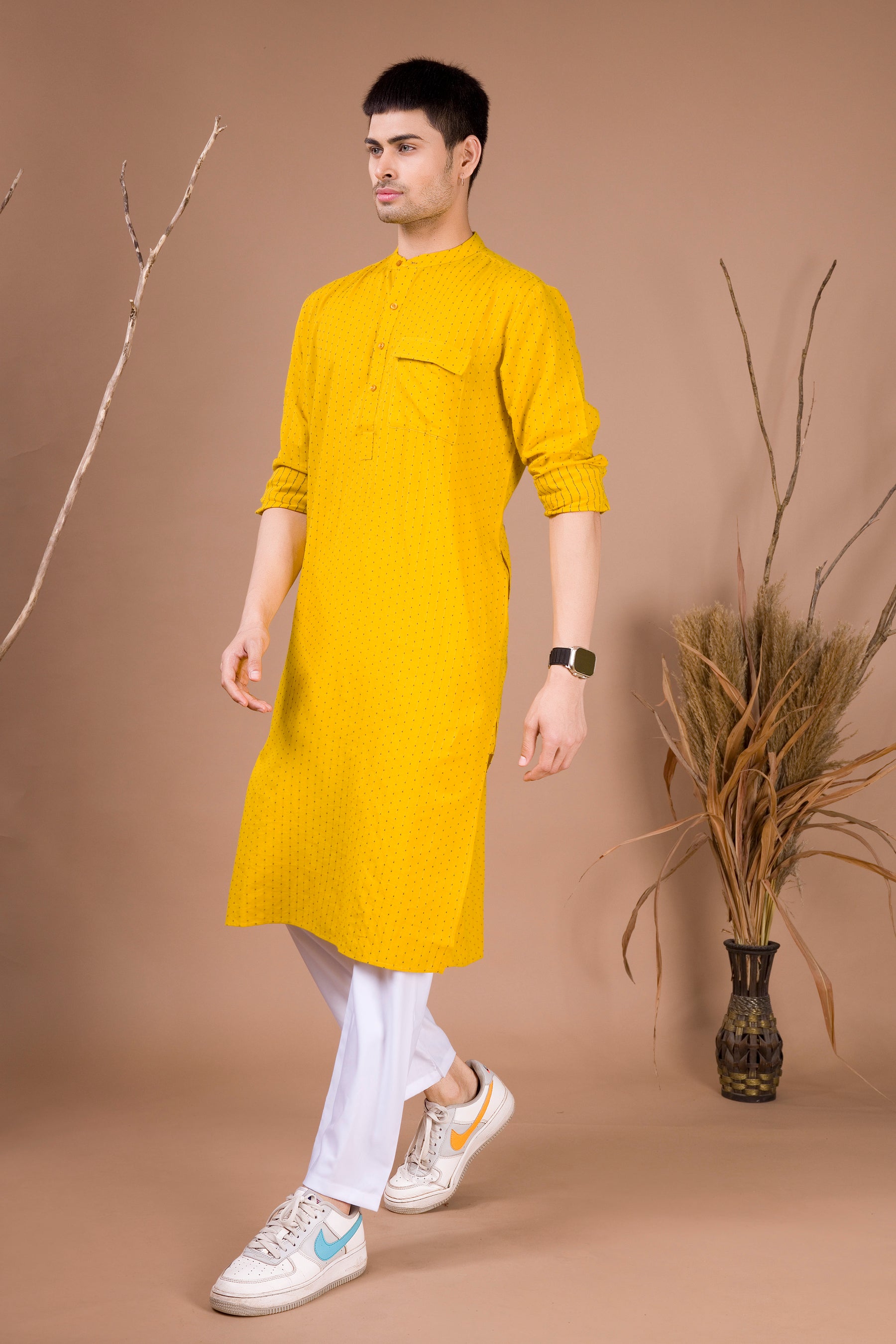 Shine Of Yellow Printed Cotton Kurta