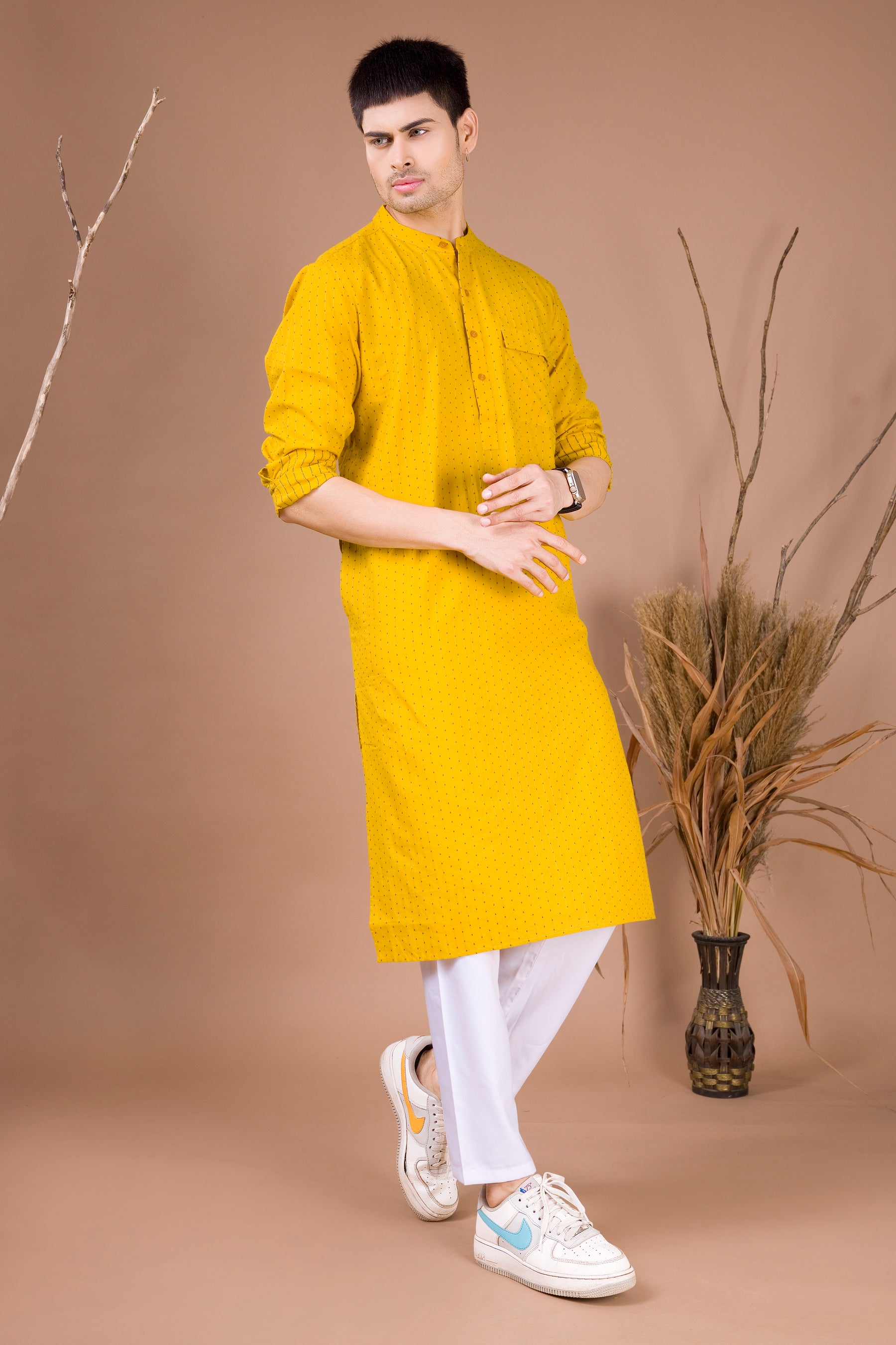 Shine Of Yellow Printed Cotton Kurta