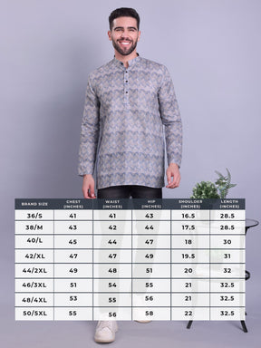 Metal Grey Indi Print  Short Cotton Kurta