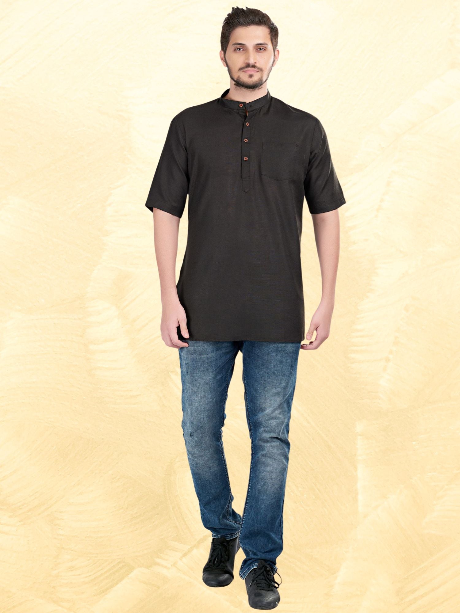 Jade Black Solid Short Sleeves Casual Short Kurta