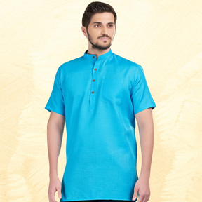 Azure Blue Solid Short Sleeves Casual Short Kurta