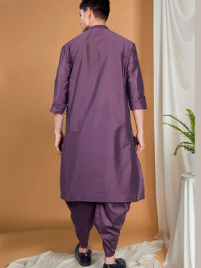 Purple Solid Kurta Peshawari Set