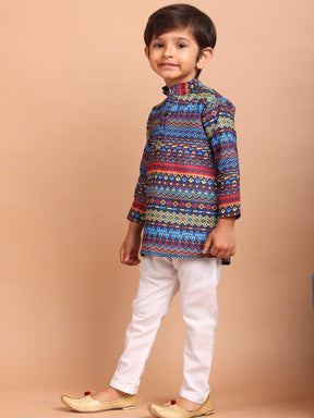 Azure Blue Cotton Printed Kurta Top