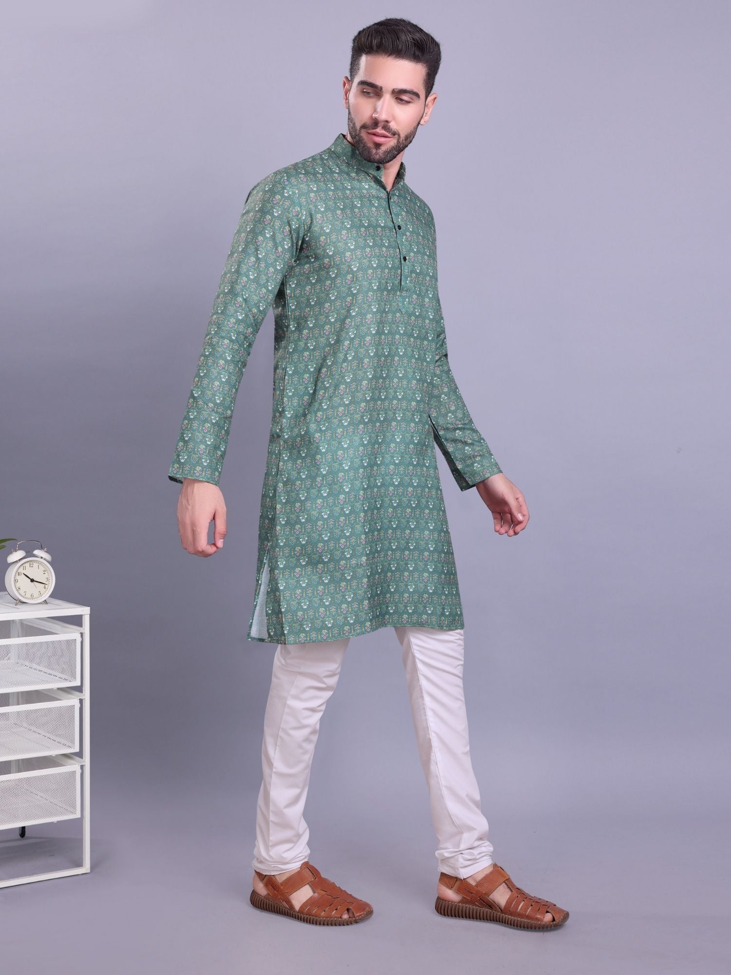 Shark Grey Indi Print Cotton Kurta