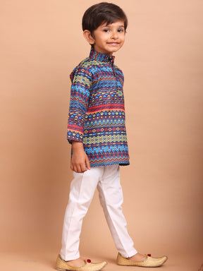 Azure Blue Cotton Printed Kurta Top