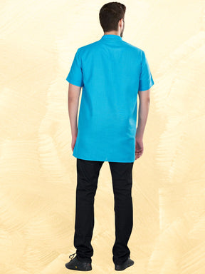 Azure Blue Solid Short Sleeves Casual Short Kurta