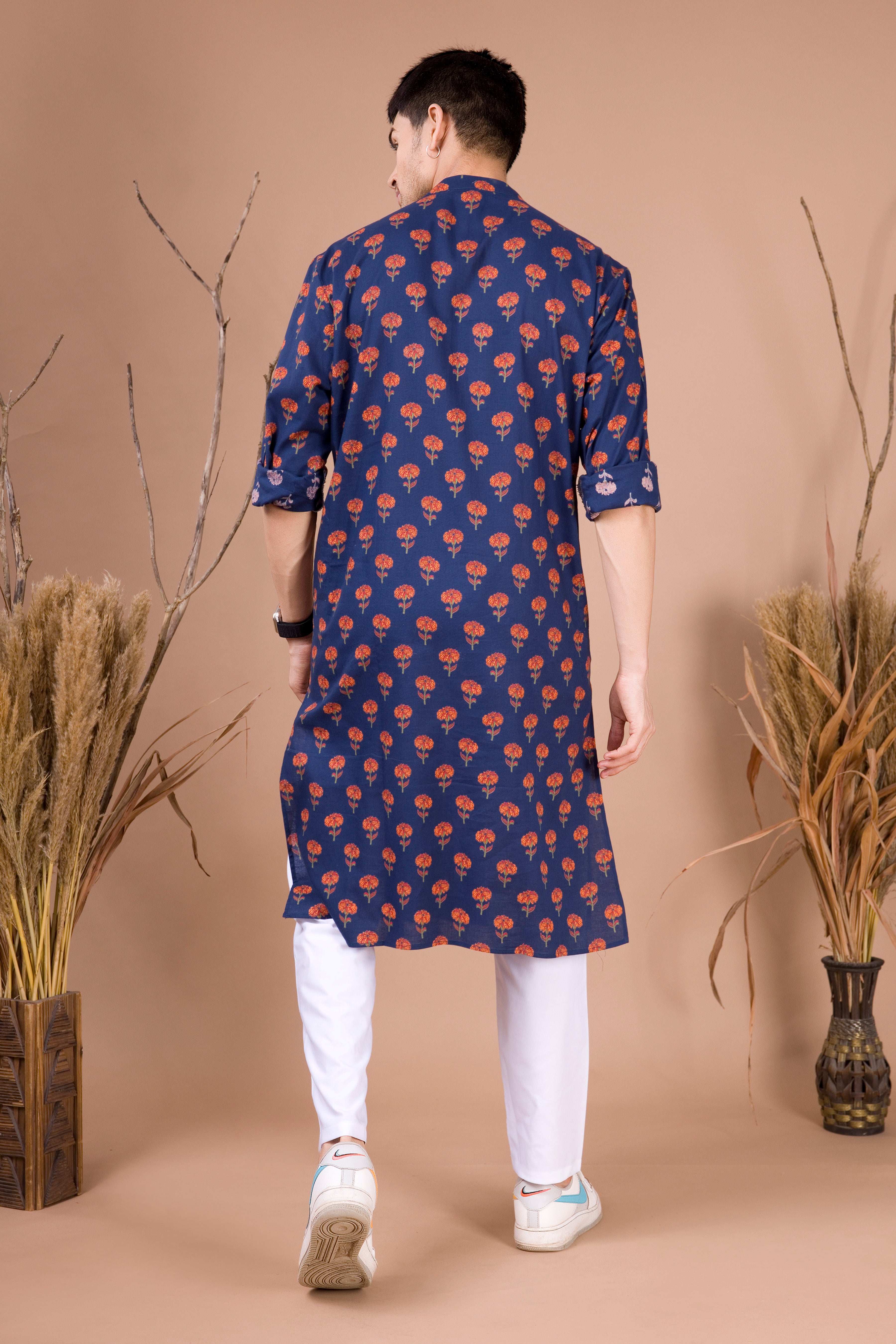 Azure Blue Printed Cotton Kurta