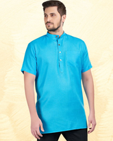 Azure Blue Solid Short Sleeves Casual Short Kurta