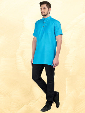 Azure Blue Solid Short Sleeves Casual Short Kurta