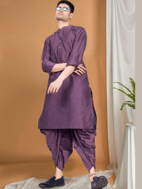 Purple Solid Kurta Peshawari Set