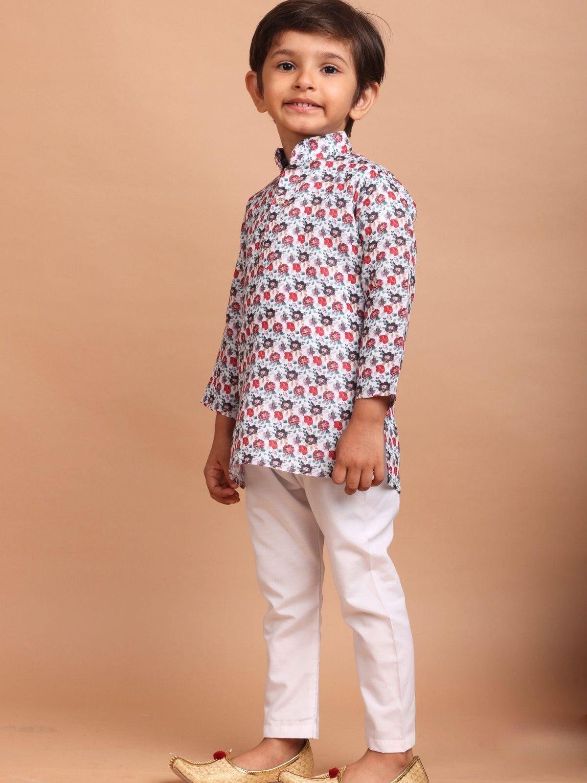 Perl White Cotton Printed Kurta Top