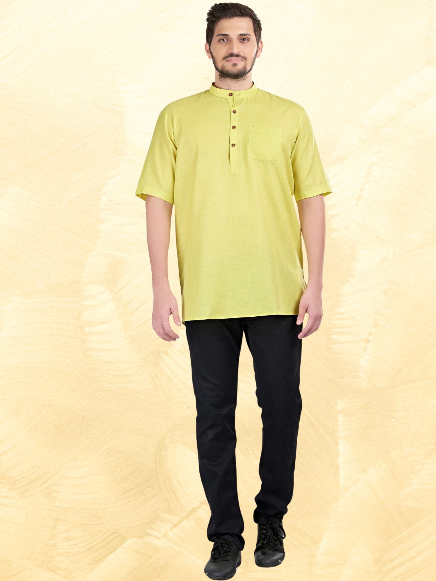 Tropical Green Solid Short Sleeves Casual Short Kurta