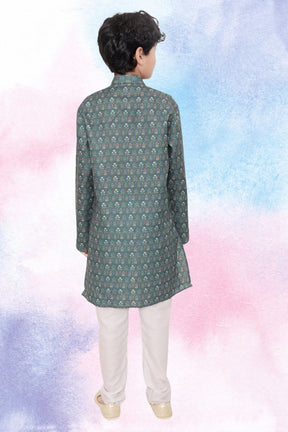 Tropical Green Indi Print Cotton  Kurta Pajama Suit