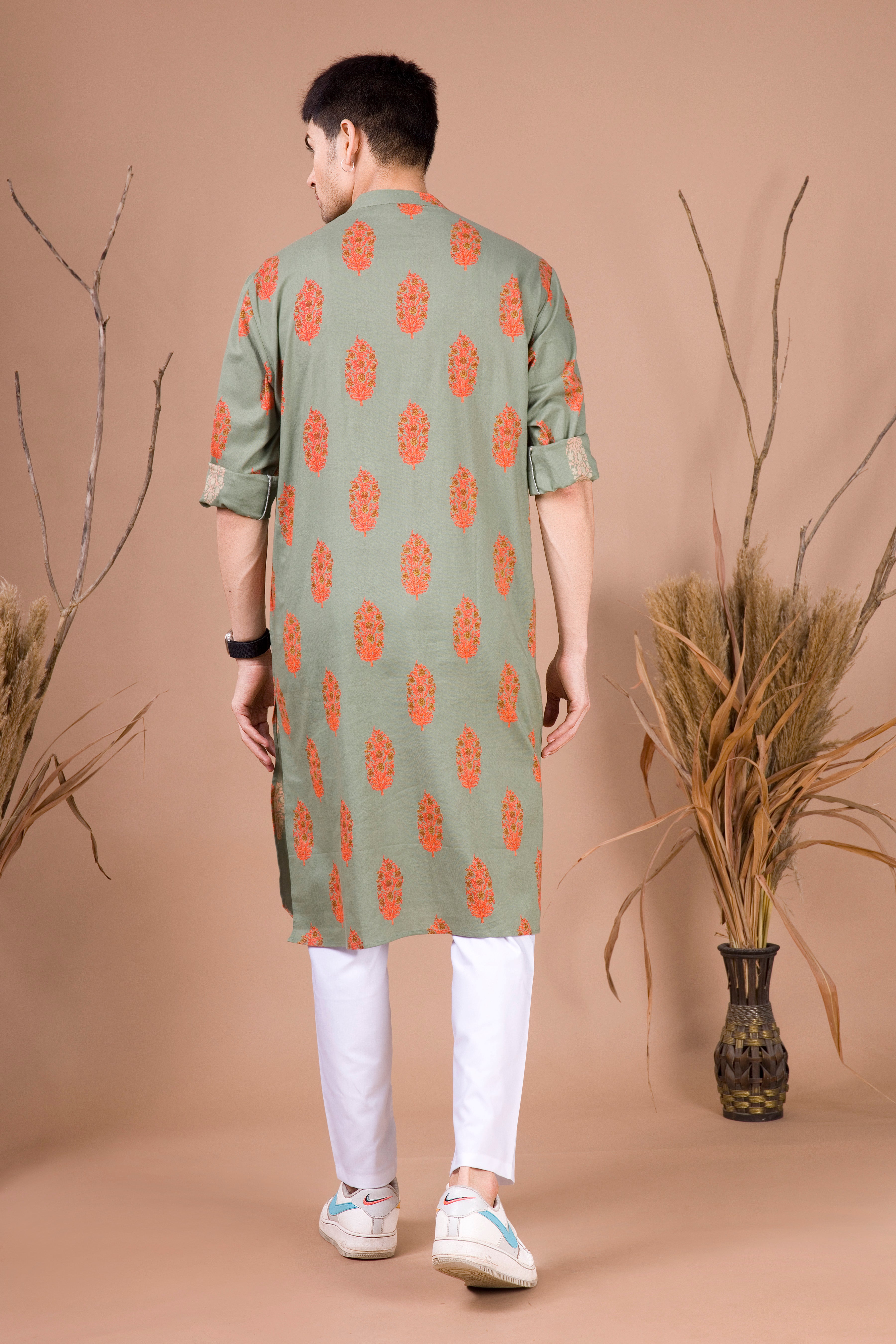 Tropical Green Printed Cotton Kurta Top