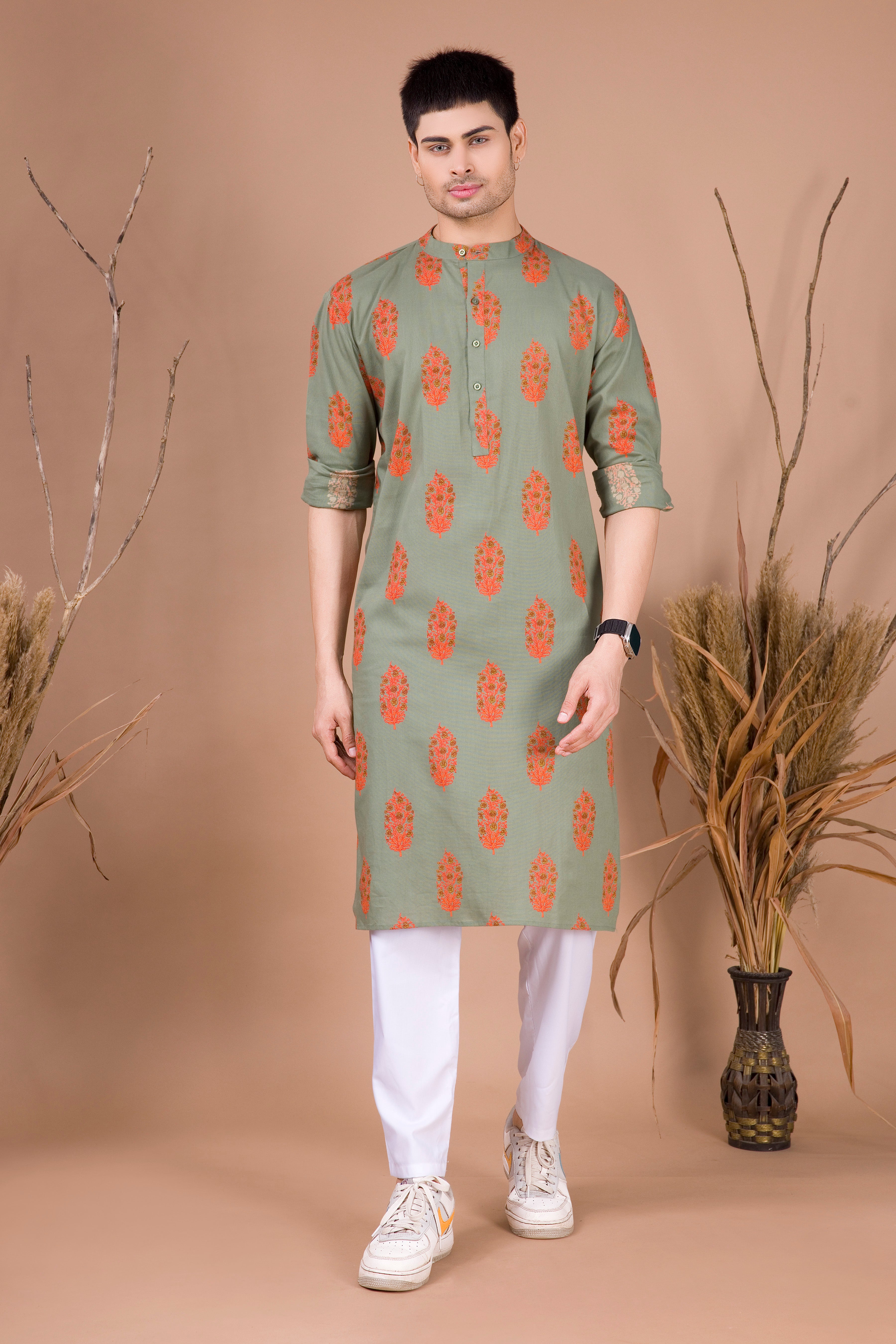 Tropical Green Printed Cotton Kurta Top