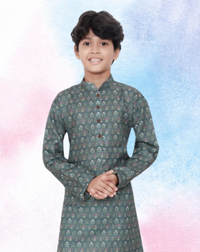 Tropical Green Indi Print Cotton  Kurta Pajama Suit