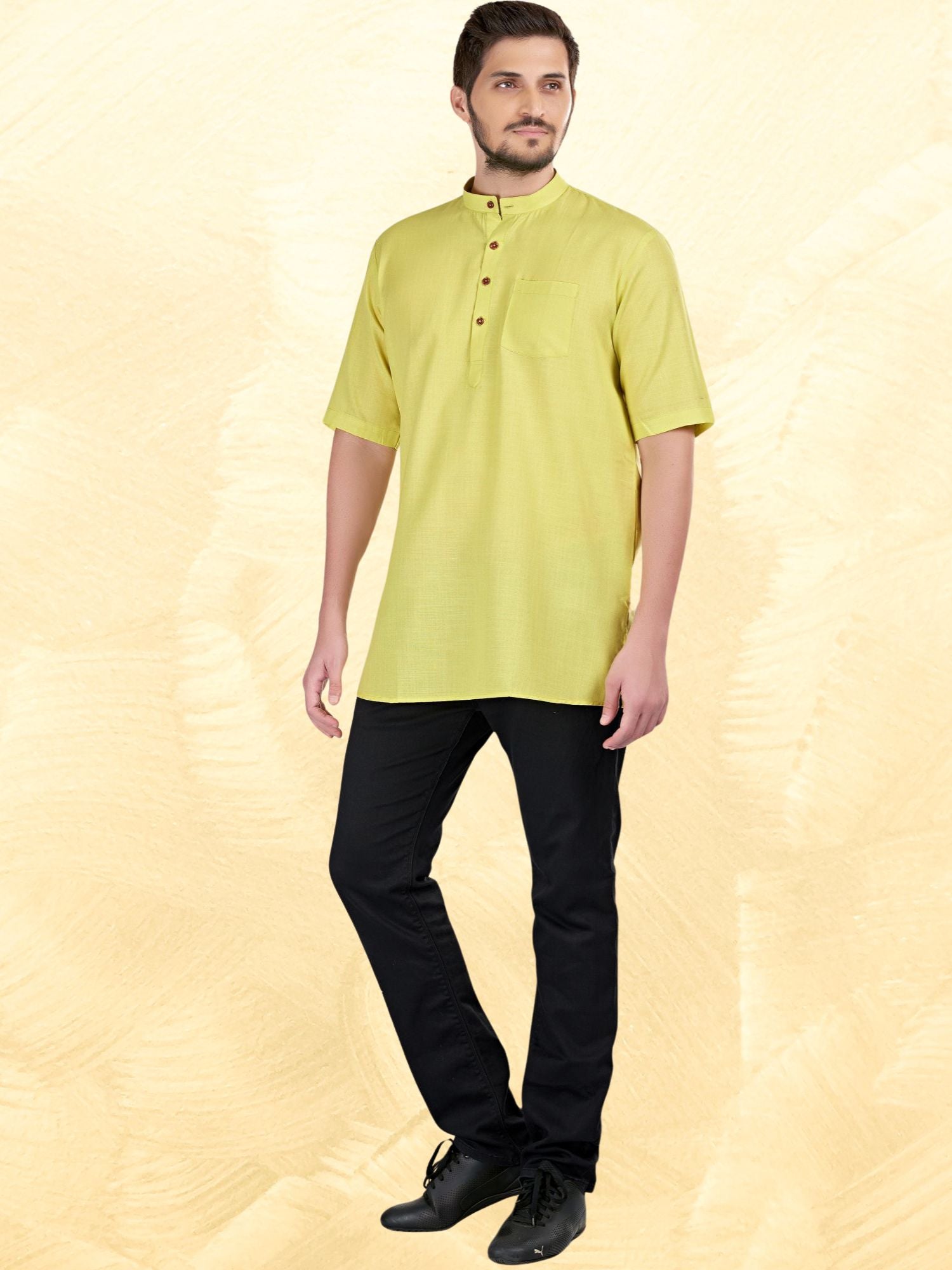 Tropical Green Solid Short Sleeves Casual Short Kurta