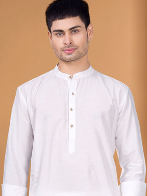 White Solid Kurta Peshawari Set