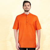 Apricot Orange Solid Short Sleeves Casual Short Kurta