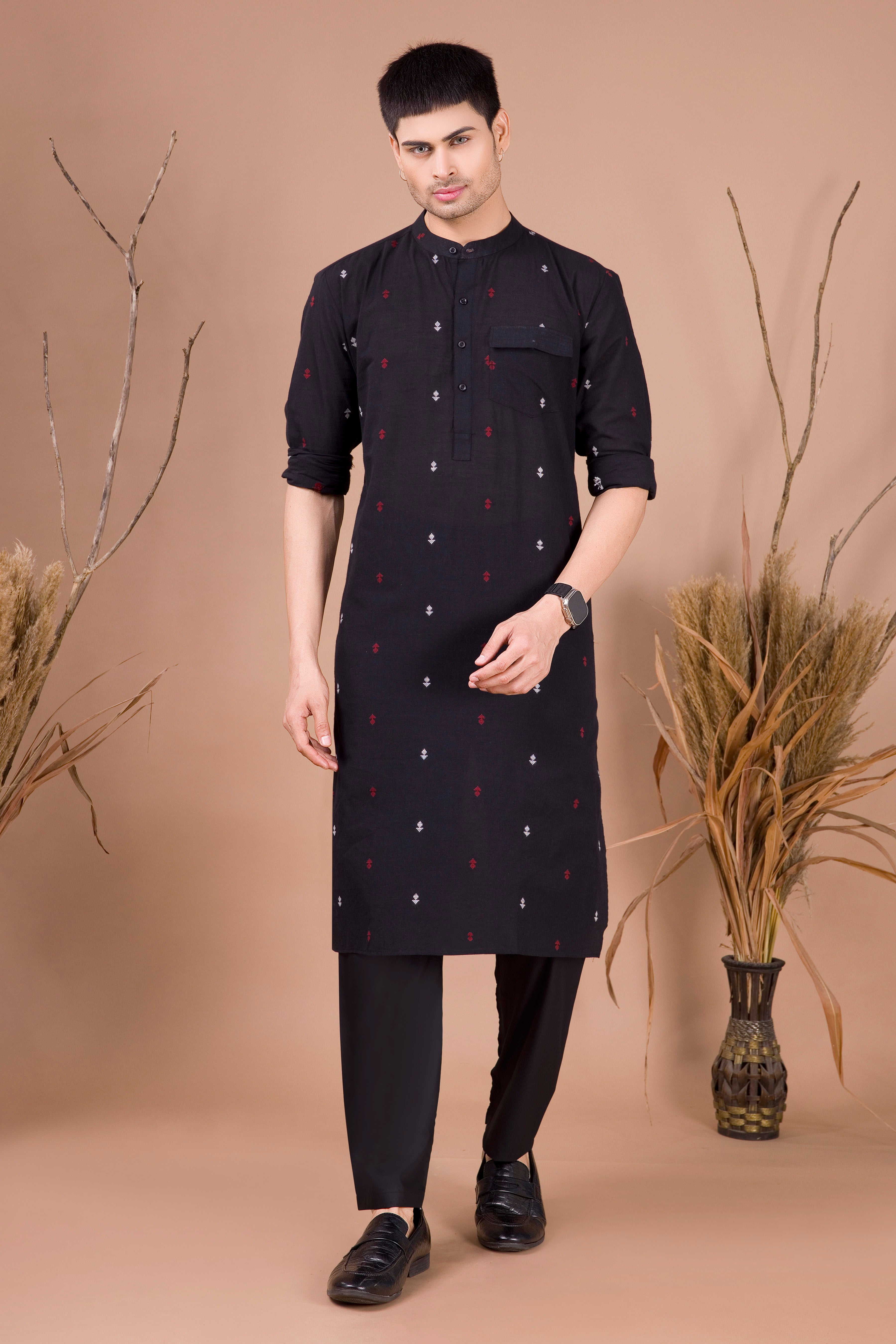 Jade Black Printed Cotton  Kurta Top