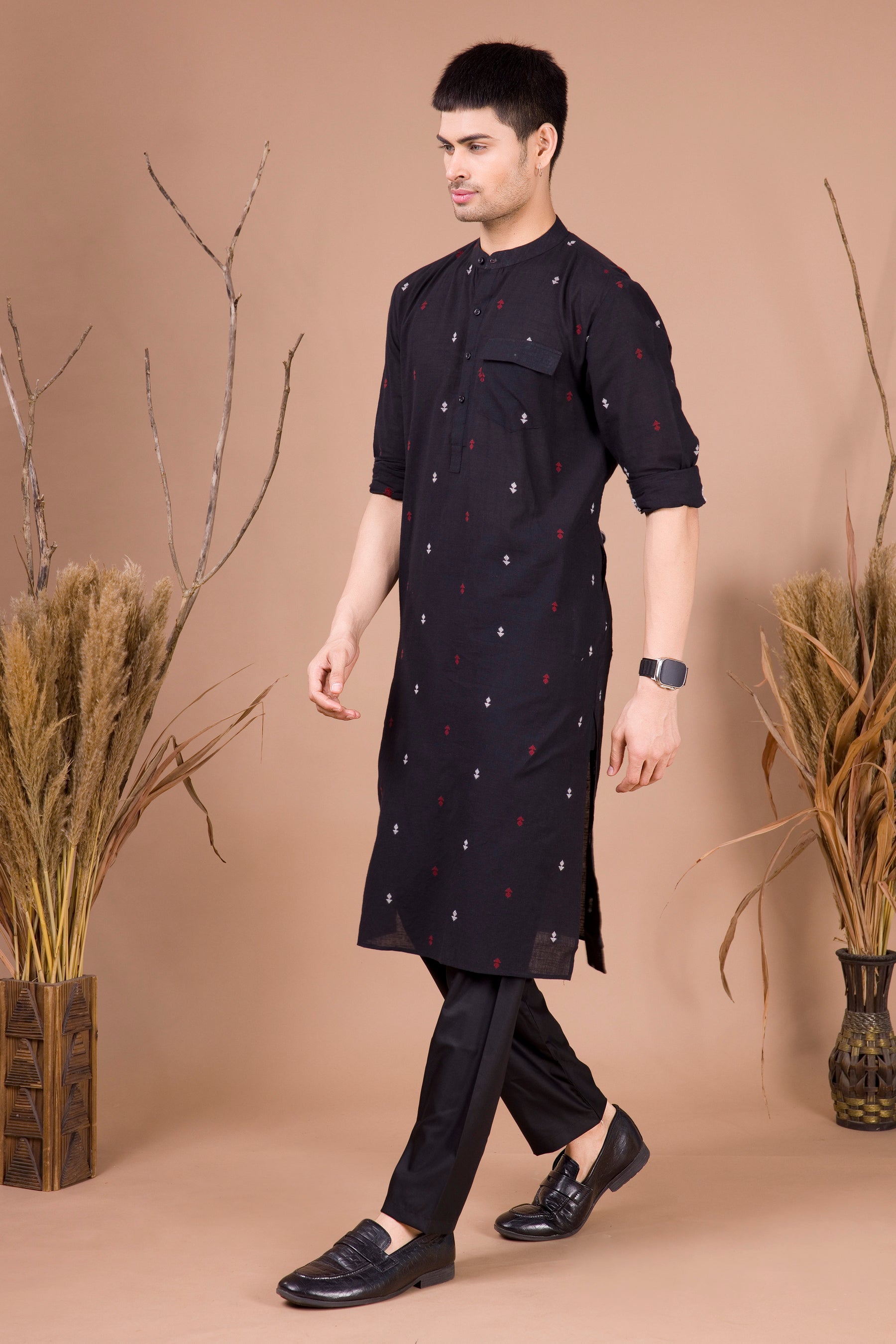 Jade Black Printed Cotton  Kurta Top