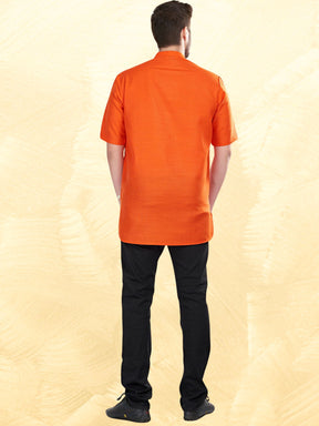 Apricot Orange Solid Short Sleeves Casual Short Kurta