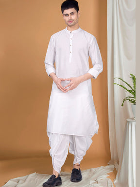 White Solid Kurta Peshawari Set