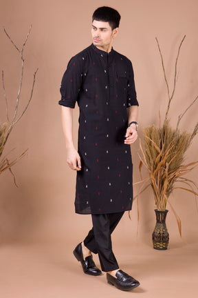 Jade Black Printed Cotton  Kurta Top