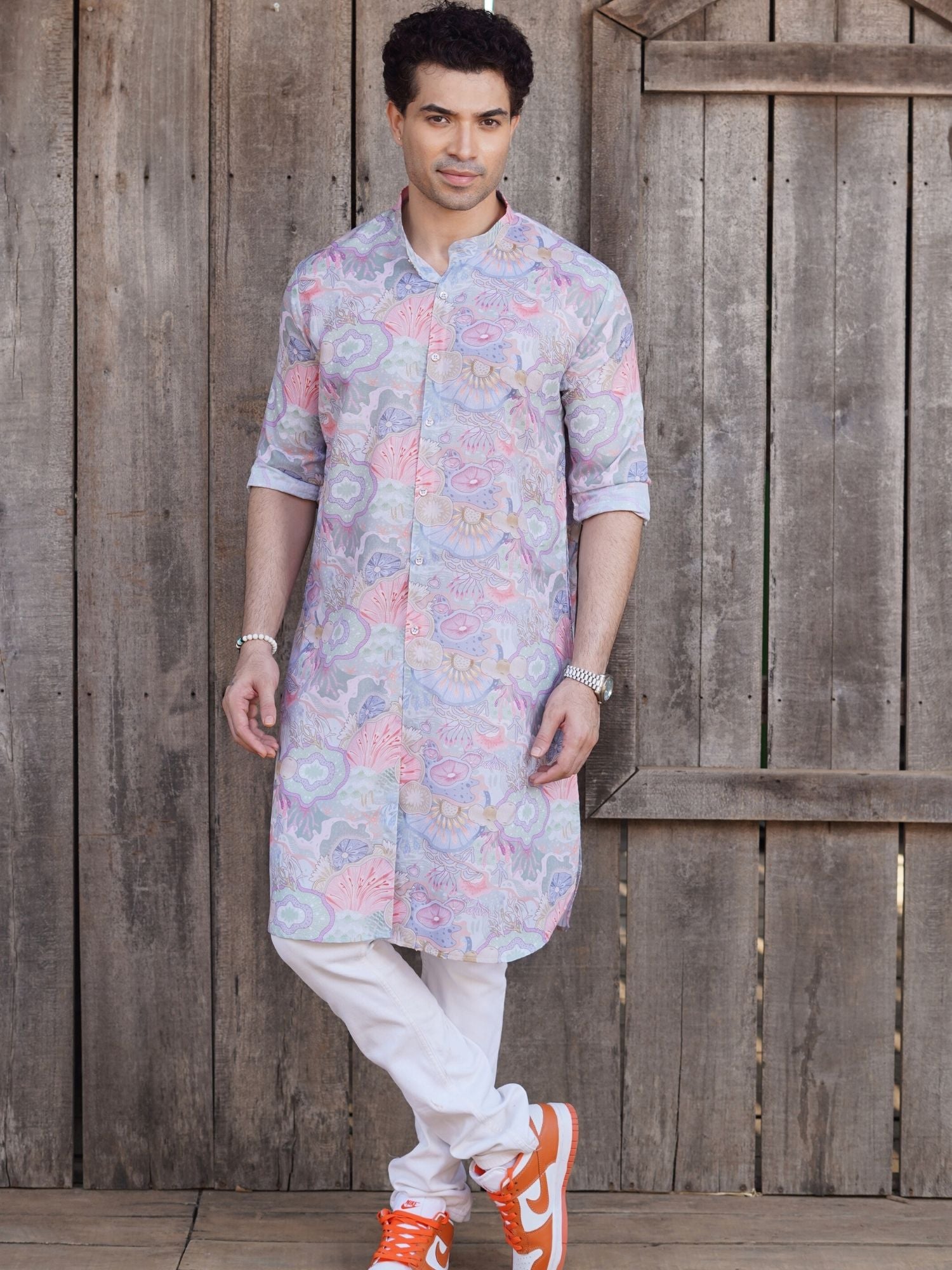 Tropical Green  Floral Printed Cotton Kurta Pajama Set