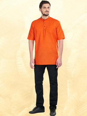 Apricot Orange Solid Short Sleeves Casual Short Kurta