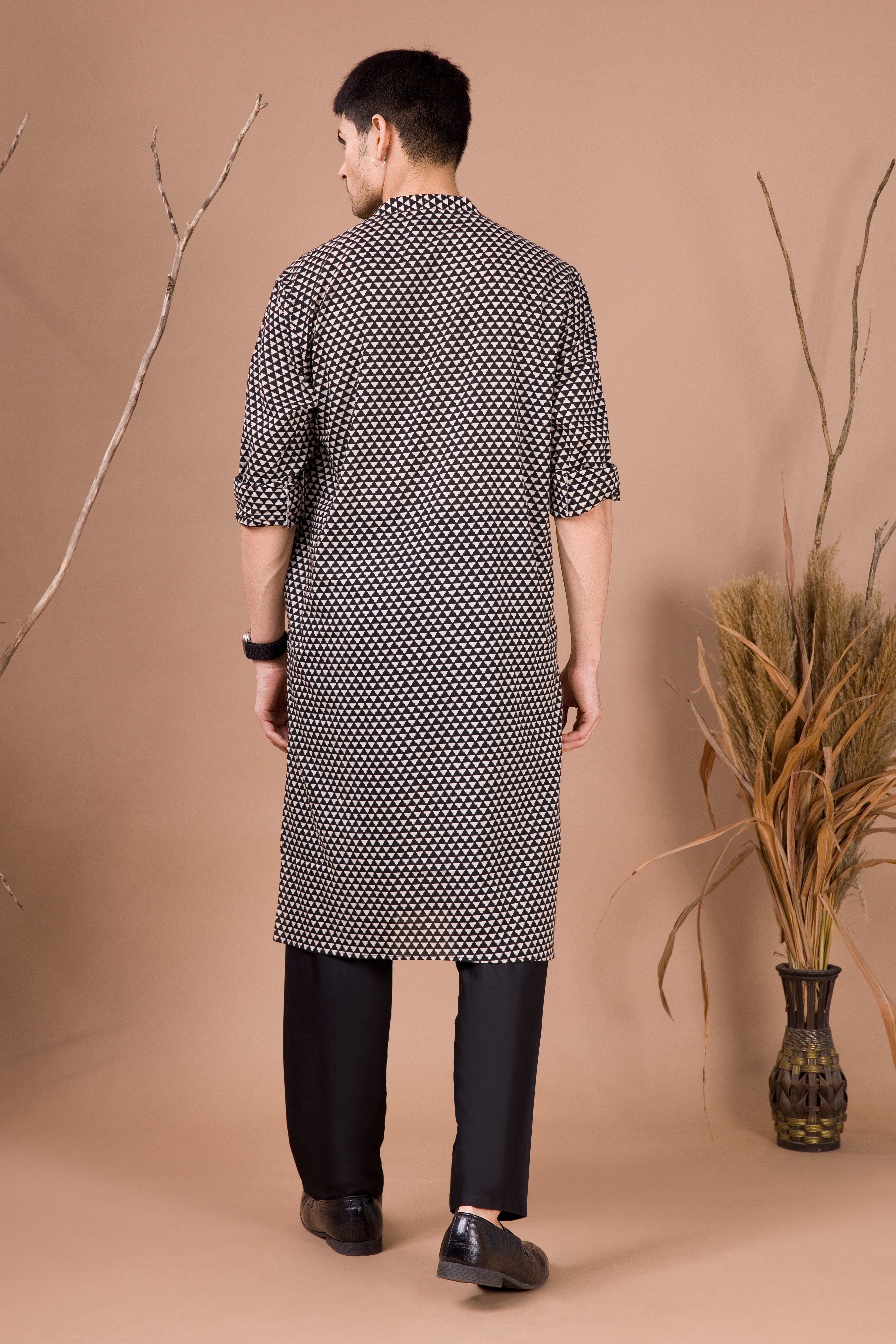 Jade Black & White  Printed Cotton Kurta