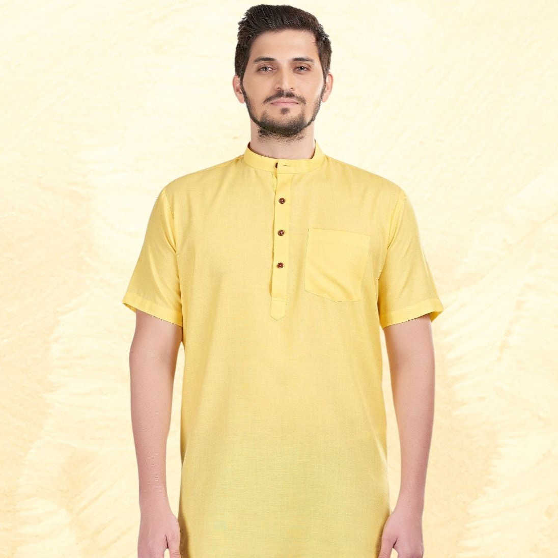 Shine Of Yellow Solid Short Sleeves Casual Short Kurta