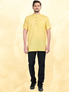 Shine Of Yellow Solid Short Sleeves Casual Short Kurta