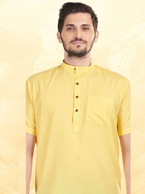 Shine Of Yellow Solid Short Sleeves Casual Short Kurta