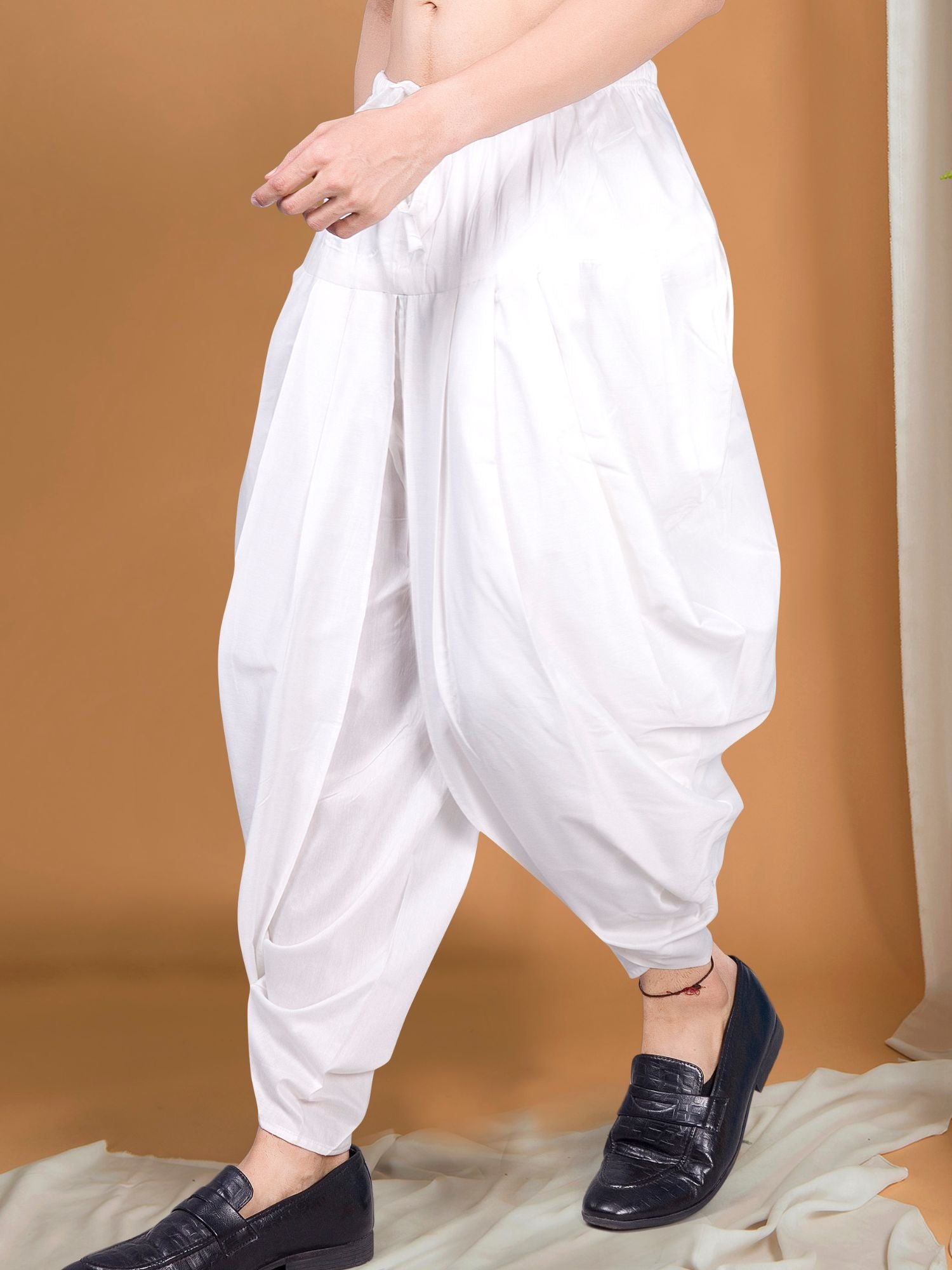 White Ready To Wear Cotton-Silk Peshawari Dhoti