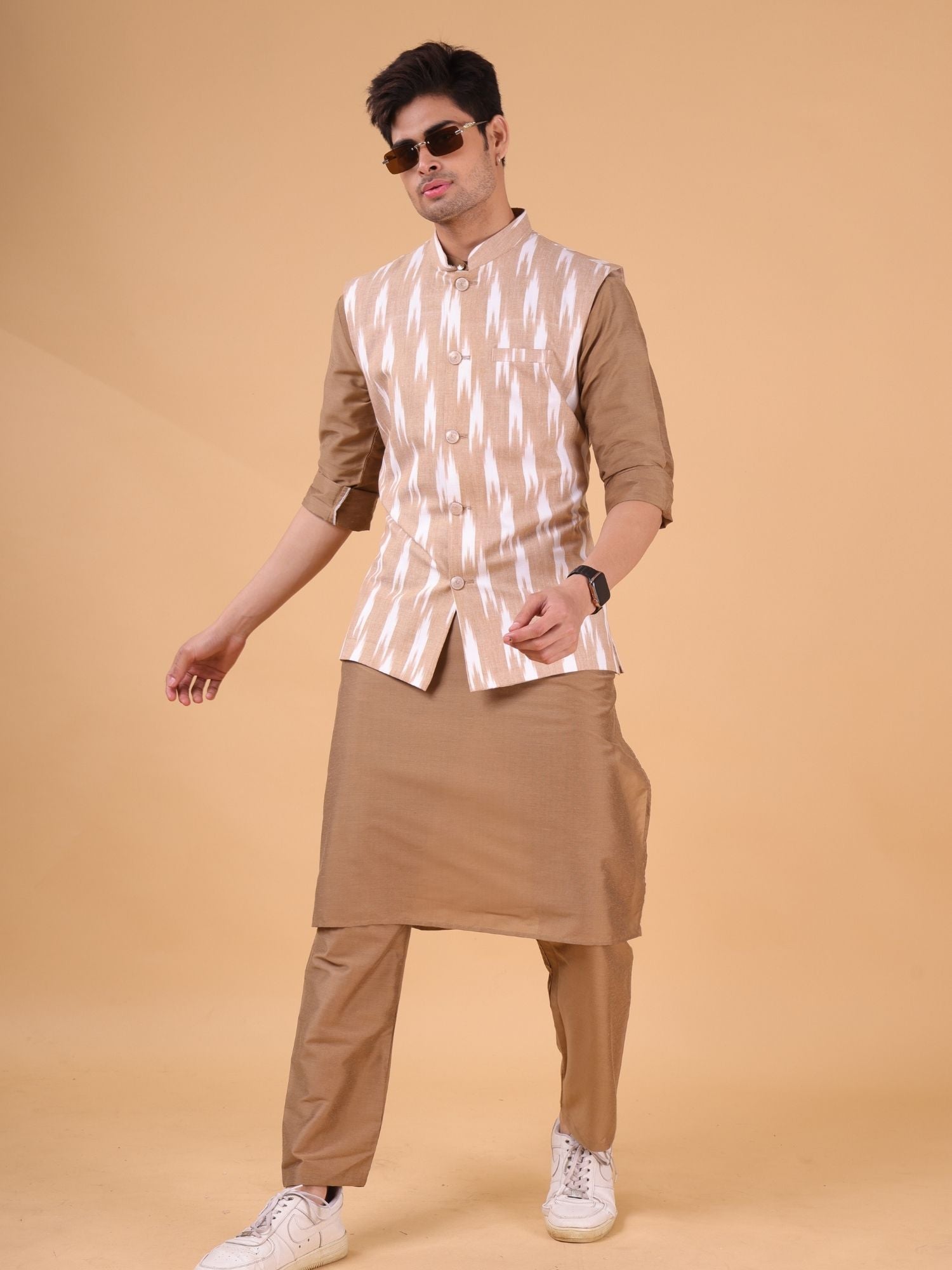 Cider Browm Solid Pattern Cotton  Kurta Jacket Set