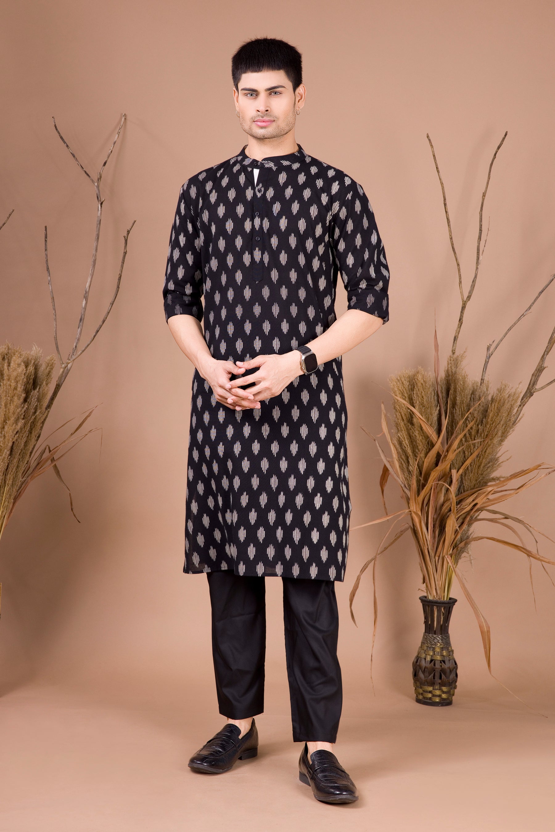 Jade Black Printed Cotton Kurta