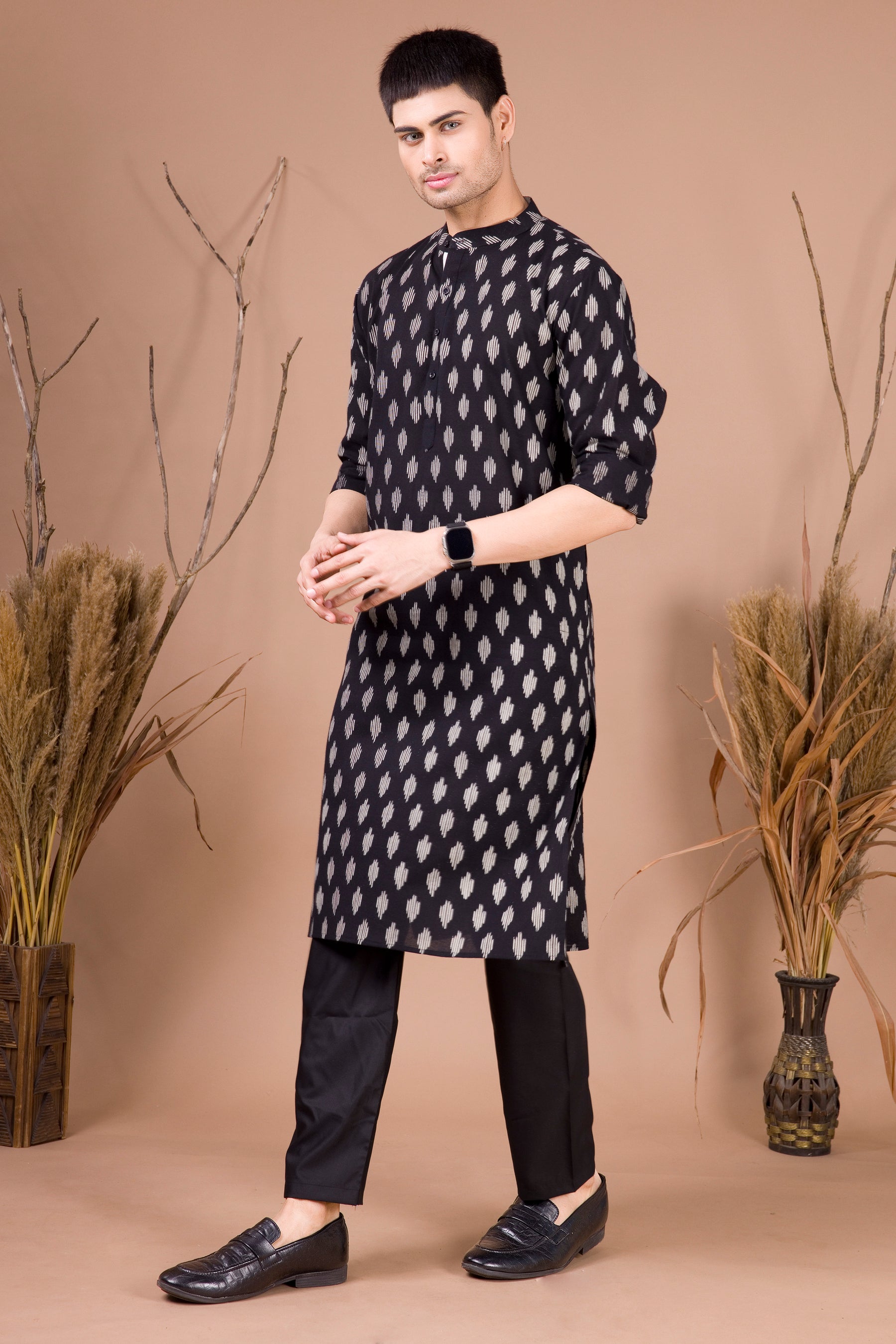 Jade Black Printed Cotton Kurta