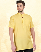 Shine Of Yellow Solid Short Sleeves Casual Short Kurta