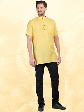 Shine Of Yellow Solid Short Sleeves Casual Short Kurta